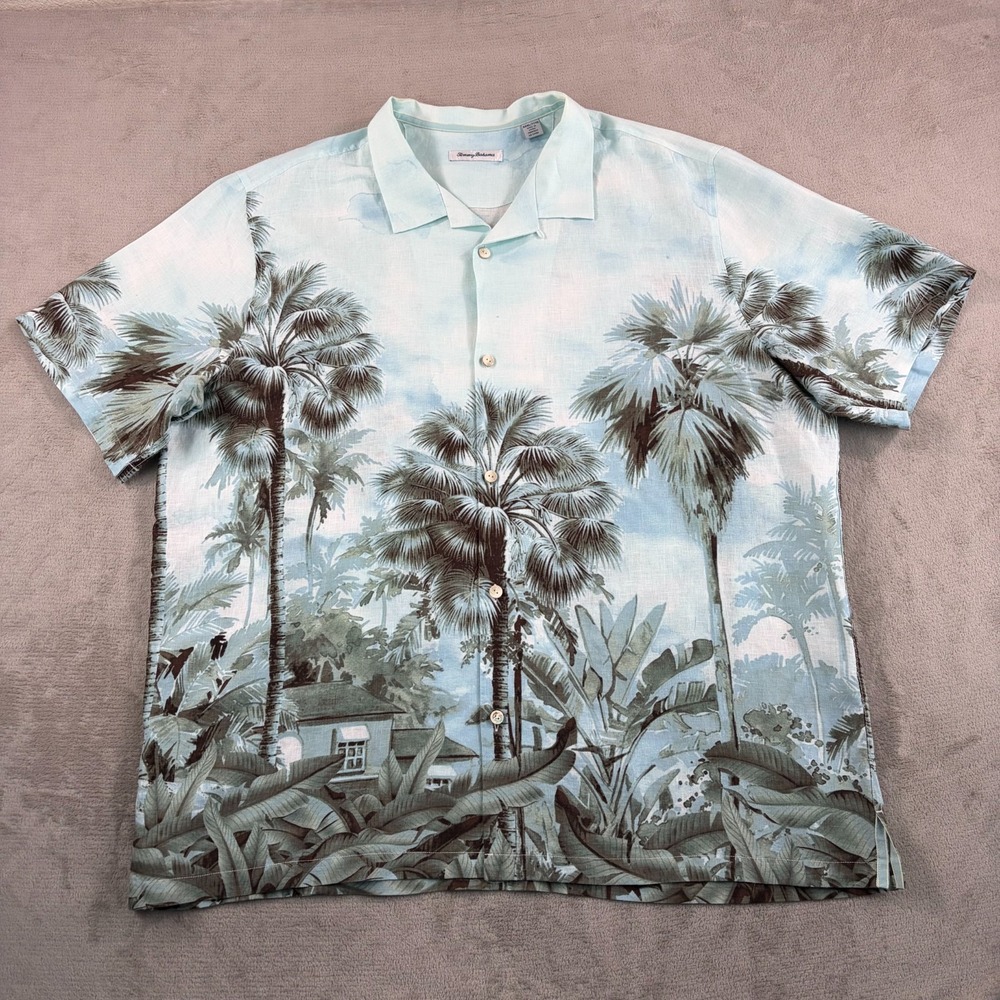 Tommy Bahama Hideaway Springs Camp Shirt Men 3XL Loop Collar 100% Linen Beach